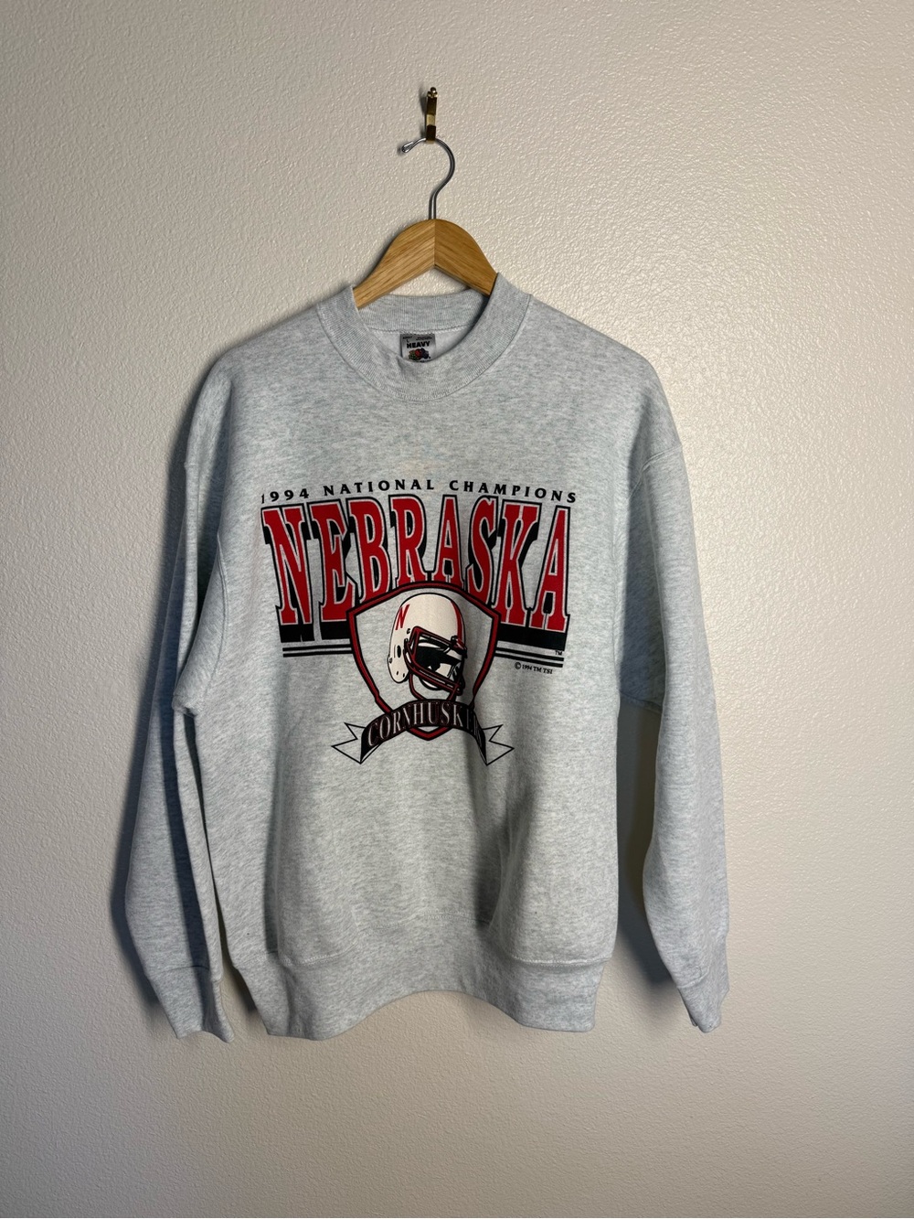 Fruit of the Loom Nebraska Grey Crewneck with Red and Black Graphics-1994